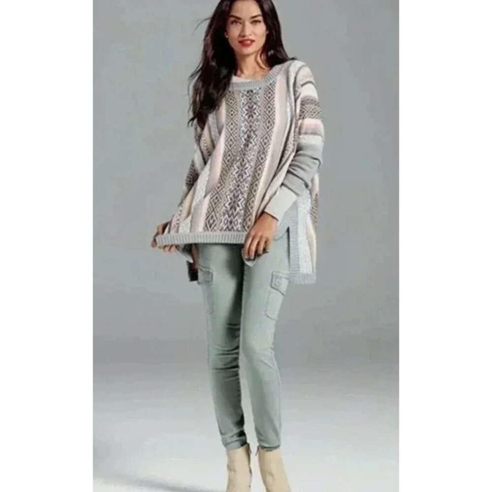 CAbi Fair Isle Multicolor Geometric Stripe Poncho Sweater - Sz XS